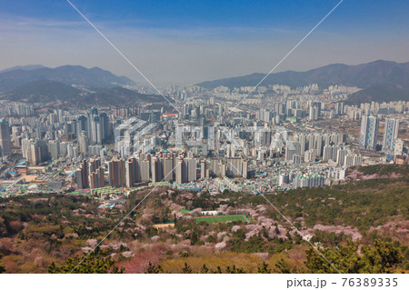 Night view of hwangryeongsan Mountain Bongsudae beacons, Busan, South Korea, Asia Night view of hwangryeongsan Mountain Bongsudae beacons, Busan, South Korea, Asia 76389335
