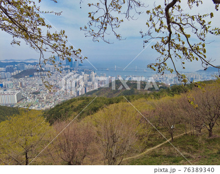 Night view of hwangryeongsan Mountain Bongsudae beacons, Busan, South Korea, Asia 76389340