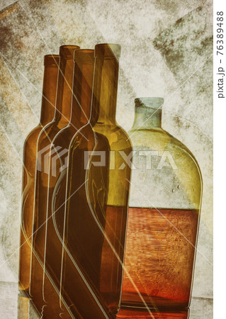 Abstract collage with glassware with double exposure 76389488