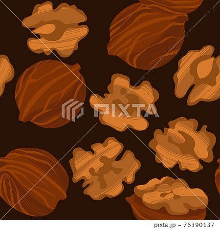 Walnuts seamless pattern. Nuts in shell and kernels. Walnuts seamless pattern. Nuts in shell and kernels. 76390137