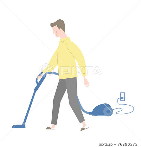 掃除機をかける年配の男性のイラスト素材