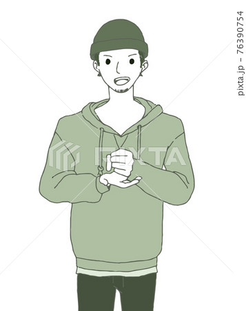 ひらめくパーカーの男性のイラスト素材