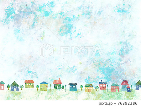 水彩風の街並みのイラスト素材