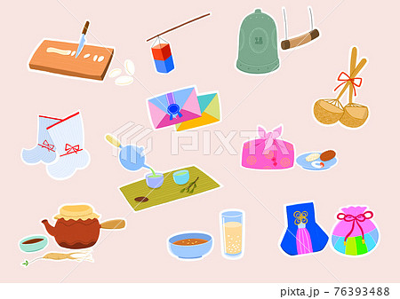 Korean new year themed sticker icon set Korean new year themed sticker icon set 76393488