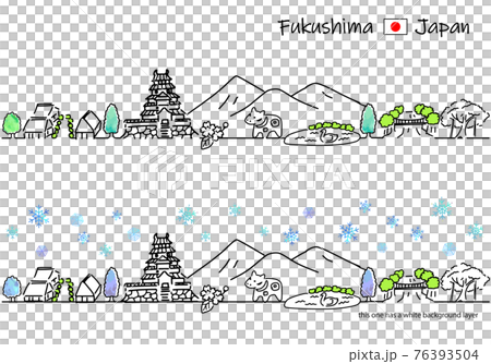 冬の福島の街並みのシンプル線画セット 76393504