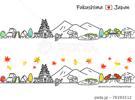 秋の福島の街並みのシンプル線画セット 76393512