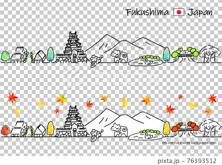 秋の福島の街並みのシンプル線画セット 76393512
