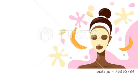 young woman applying fresh fruits face mask girl having facial treatment with banana fruit portrait horizontal 76395734