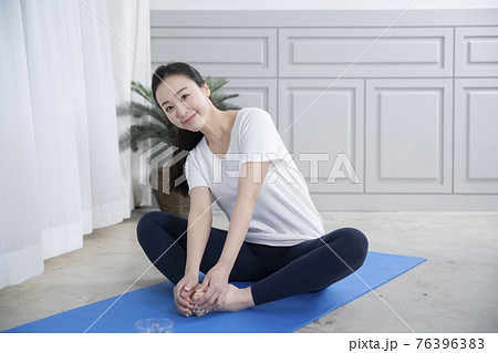 woman on diet, home training and work out concept 76396383