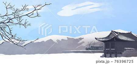 Hanok Korean Traditional House Scenery In Winterのイラスト素材