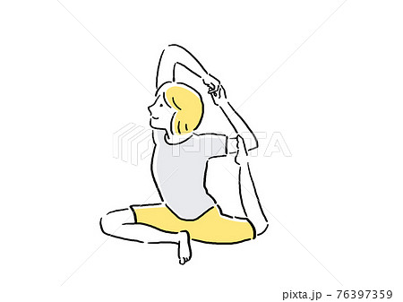 体操　ヨガ　ハトのポーズ　手描き風　イラスト 76397359