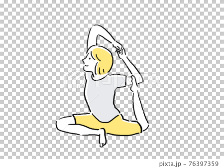 体操　ヨガ　ハトのポーズ　手描き風　イラスト 76397359