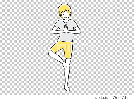体操 ヨガ 立木のポーズ 手描き風 イラスト 体操 ヨガ 立木のポーズ 手描き風 イラスト 76397363