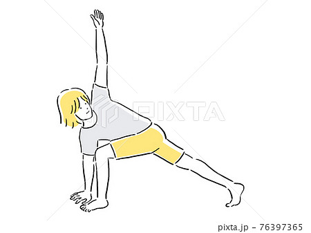 体操 ヨガ 捻りハイランジ 手描き風 イラスト 体操 ヨガ 捻りハイランジ 手描き風 イラスト 76397365