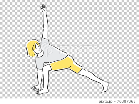体操 ヨガ 捻りハイランジ 手描き風 イラスト 体操 ヨガ 捻りハイランジ 手描き風 イラスト 76397365