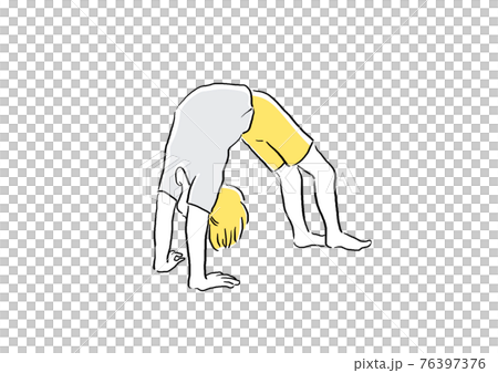 体操　ヨガ　ブリッジ　手描き風　イラスト 76397376