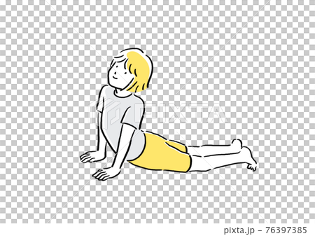 体操 ヨガ コブラのポーズ 手描き風 イラスト 体操 ヨガ コブラのポーズ 手描き風 イラスト 76397385