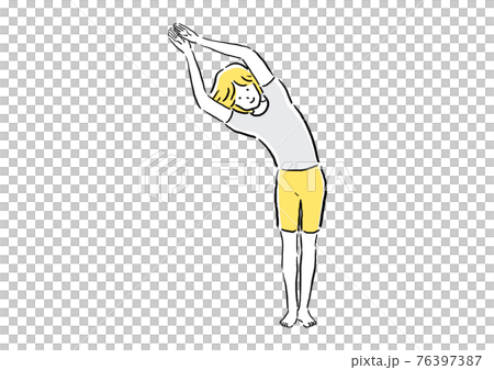 体操　ヨガ　三日月のポーズ　手描き風　イラスト 76397387