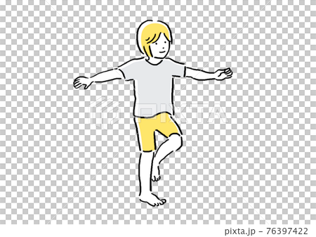 Gymnastics pose, standing on one leg, hand-drawn style illustration Gymnastics pose, standing on one leg, hand-drawn style illustration 76397422