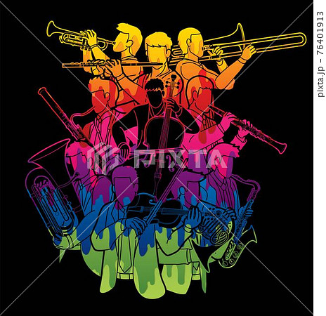 Group of Musician Orchestra Instrument Cartoon Graphic Vector 76401913