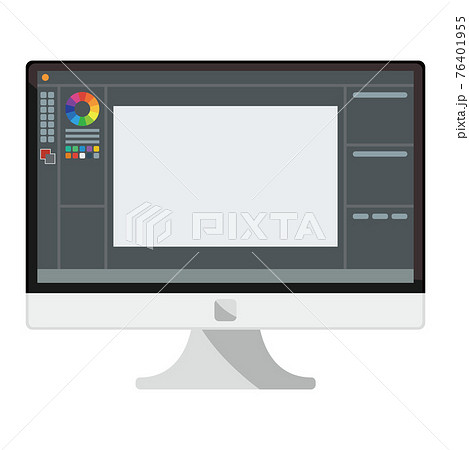 ペイントソフトが表示されたデスクトップパソコンモニターのイラストのイラスト素材