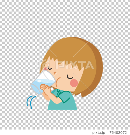 水を飲んでいる可愛い小さな女の子のイラスト 白背景のイラスト素材