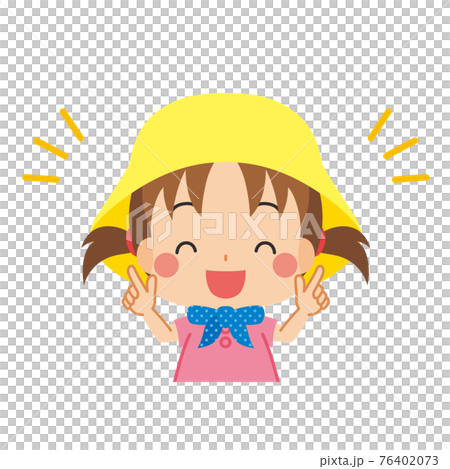熱中症対策で日よけのための帽子と首に冷却タオルを巻いている可愛い小さな女の子のイラスト 白背景のイラスト素材 熱中症対策で日よけのための帽子と首に冷却タオルを巻いている可愛い小さな女の子のイラスト 白背景のイラスト素材