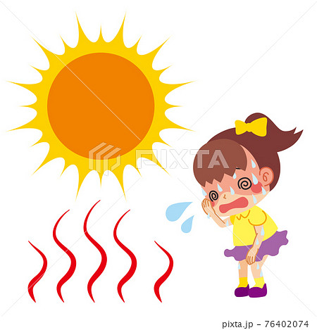 炎天下で熱中症を起こしてしまった可愛い小さな女の子のイラスト 白背景のイラスト素材