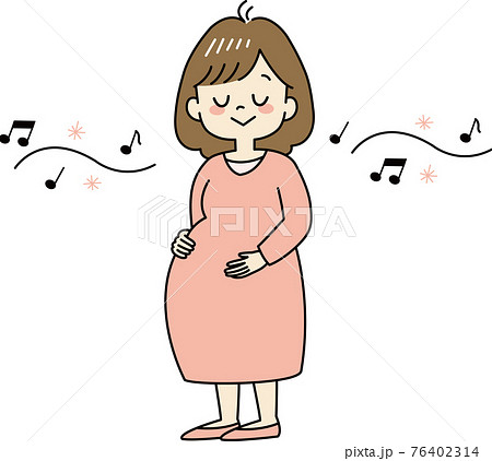音楽を聴いてリラックスする妊婦さん 全身 のイラスト素材
