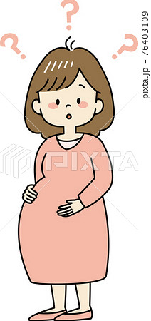 疑問を抱く妊婦さん 全身 のイラスト素材