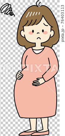 困った顔をする妊婦さん 全身 のイラスト素材