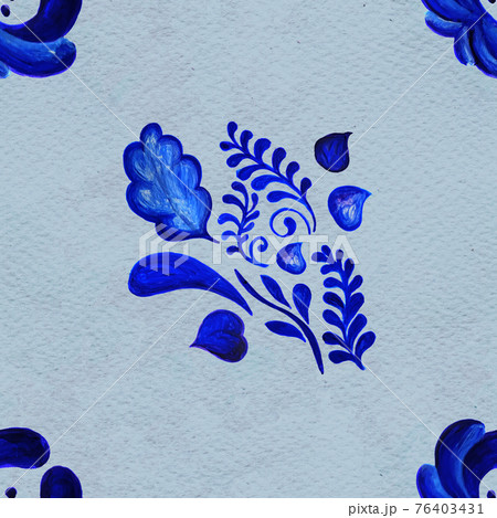 Blue floral seamless pattern in Russian gzhel background 76403431