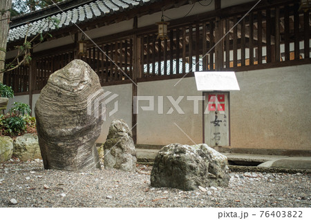 滋賀県近江八幡市にある沙沙貴神社の西回廊の前にある女石 滋賀県近江八幡市にある沙沙貴神社の西回廊の前にある女石 76403822