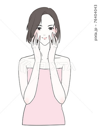 イラスト素材 笑顔で頬に手をあてる若い女性のイラスト素材 イラスト素材 笑顔で頬に手をあてる若い女性のイラスト素材