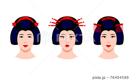 Portrait of japanese geisha women. Close-up female face. 76404589