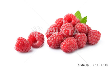 Raspberry with leaves on white backgrounds. Raspberry with leaves on white backgrounds. 76404810