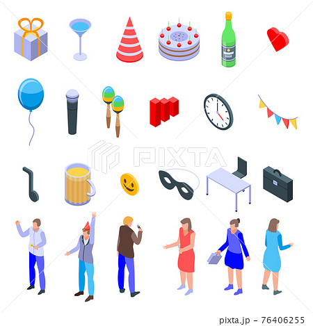 Office party icons set, isometric style Office party icons set, isometric style 76406255