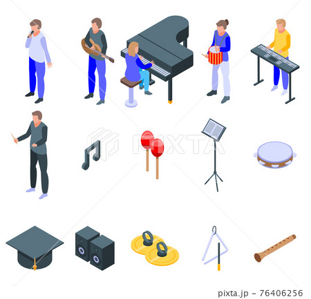 Music school icons set, isometric style Music school icons set, isometric style 76406256