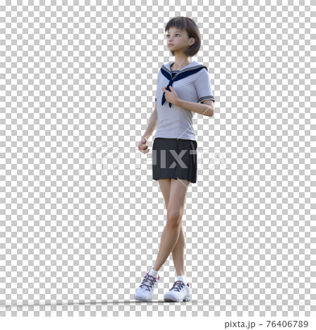 ポーズするセーラー服の女子学生　perming3DCGイラスト素材 76406789