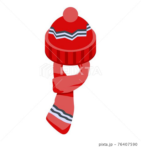 Red wool hat icon, isometric style Red wool hat icon, isometric style 76407590