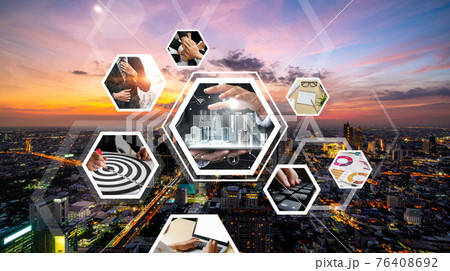 Business network web banner photo set in concept of management and growth 76408692