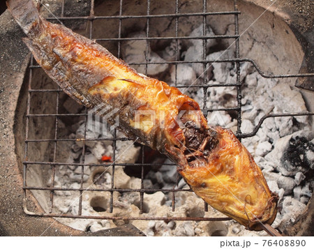 grilled fish on the grill closeup grilled fish on the grill closeup 76408890