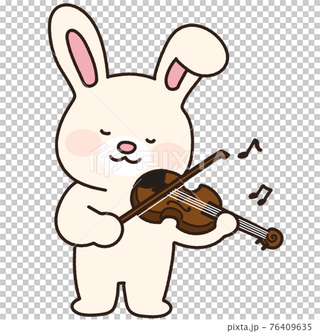 バイオリンを弾く可愛くてシンプルな白ウサギのイラスト 主線ありの