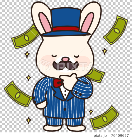 一隻可愛而簡單的白兔用一條主線思考金錢的插圖 一隻可愛而簡單的白兔用一條主線思考金錢的插圖 76409637