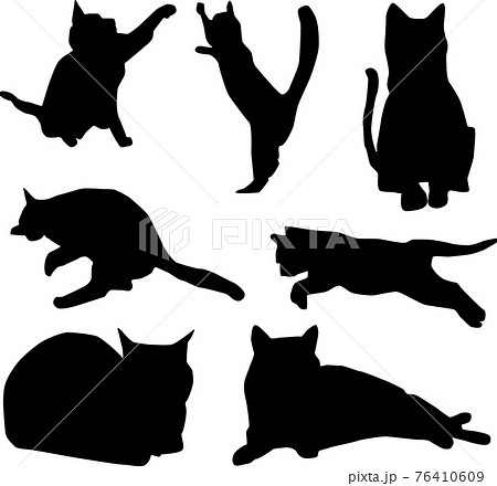 可愛い猫のバリエーションのあるシルエット素材のイラスト素材