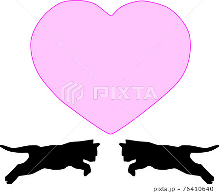 ジャンプする2匹の猫と可愛いハートのイラスト素材