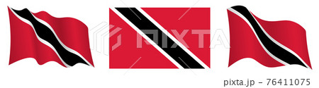 flag of Trinidad and Tobago in static position and in motion, fluttering in wind in exact colors and sizes, on white background