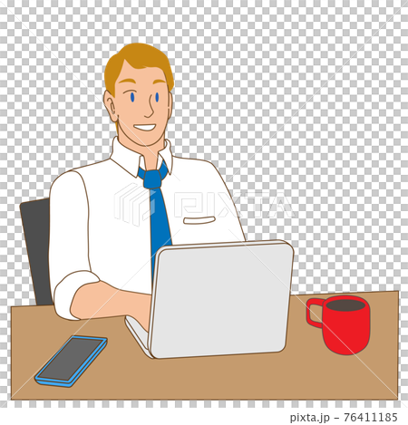 Caucasian businessman working on a laptop Caucasian businessman working on a laptop 76411185