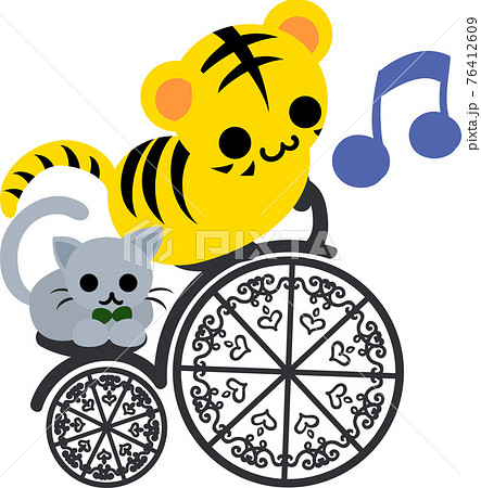 自転車に乗る可愛い虎ちゃんと可愛い猫ちゃんのイラストのイラスト素材