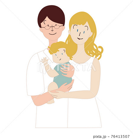 パパ 欧米人ママ 赤ちゃん 抱っこのイラスト素材